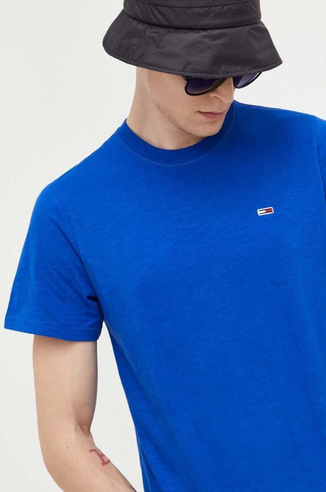 Бавовняна футболка Tommy Jeans однотонний колір блакитний (3543077)