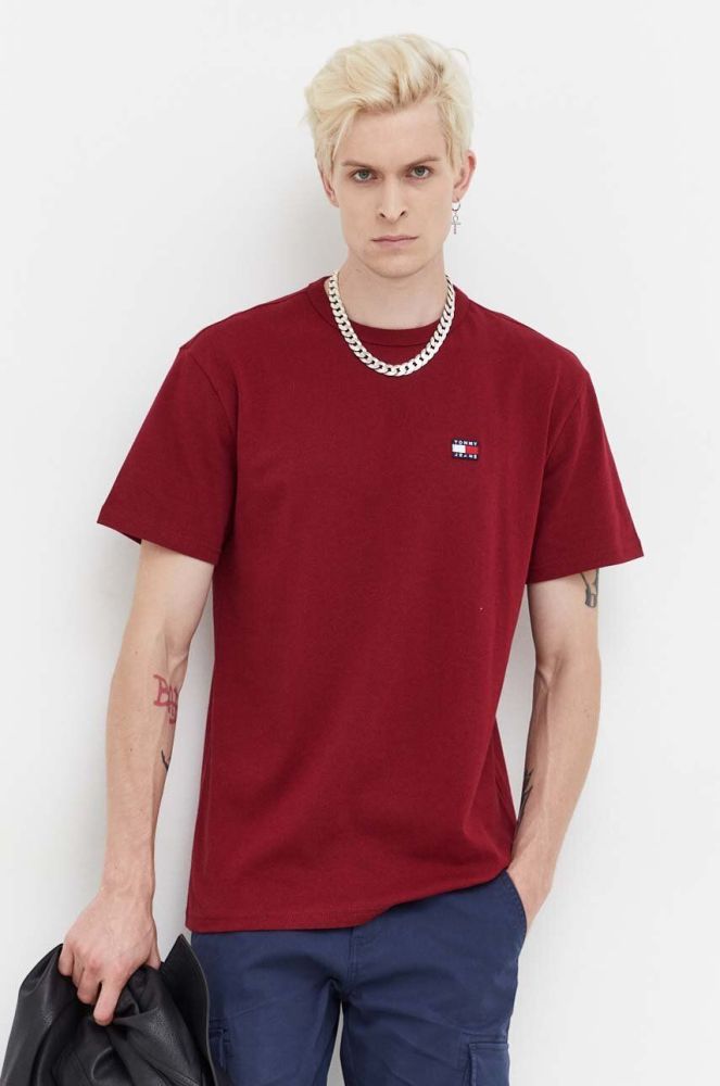 Бавовняна футболка Tommy Jeans колір бордовий з аплікацією