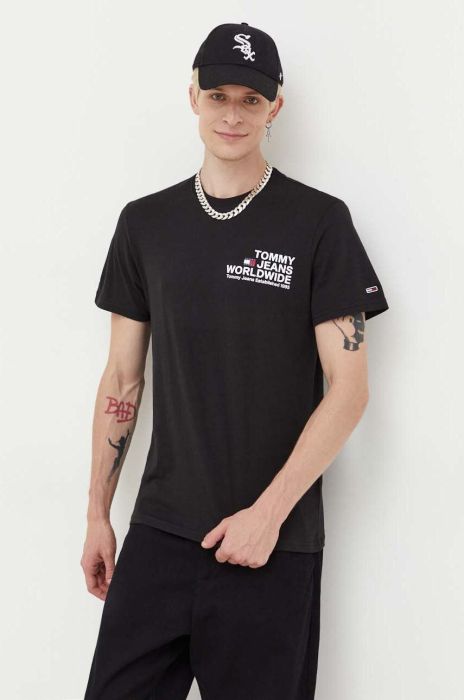 Бавовняна футболка Tommy Jeans колір чорний з принтом (3560516)