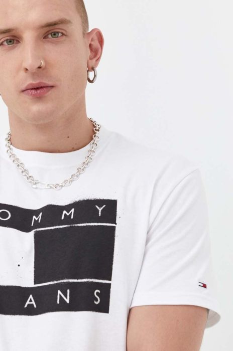 Бавовняна футболка Tommy Jeans колір білий з принтом (3539042)