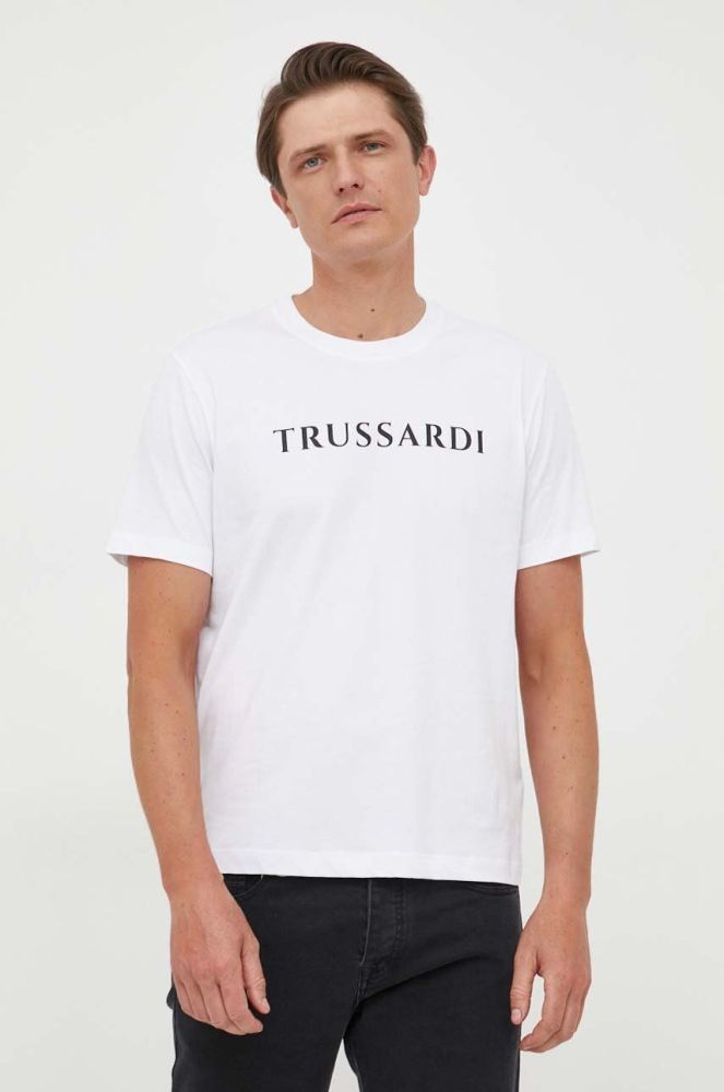 Бавовняна футболка Trussardi колір білий з принтом (3370678)