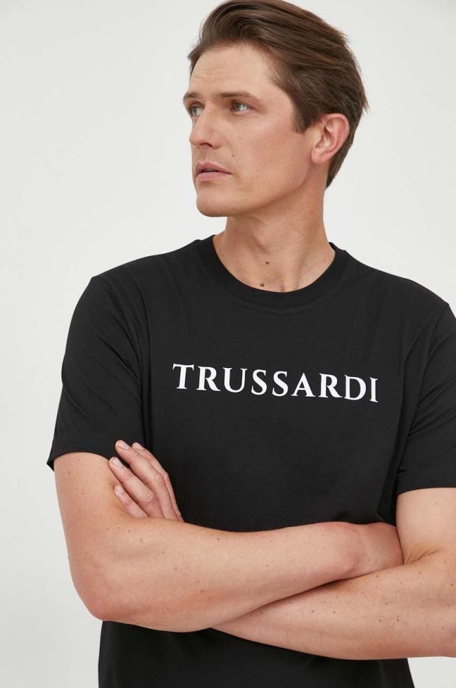 Бавовняна футболка Trussardi колір чорний з принтом (3370688)