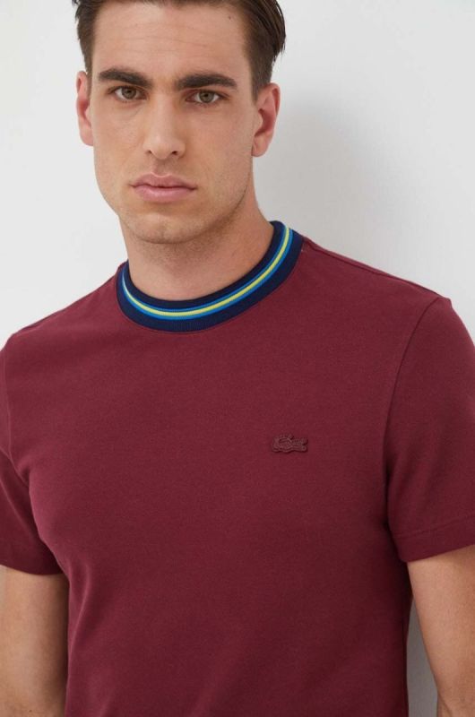 Футболка Lacoste чоловічий колір бордовий однотонний