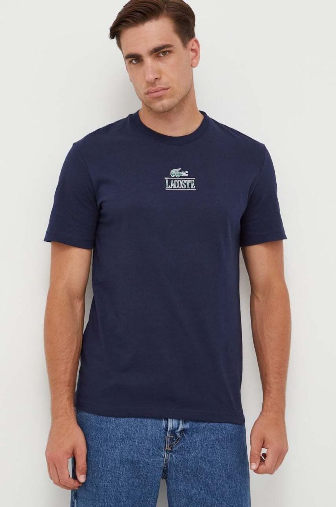 Бавовняна футболка Lacoste колір синій з принтом (3534964)