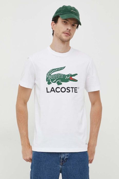Бавовняна футболка Lacoste колір білий з принтом (3539046)