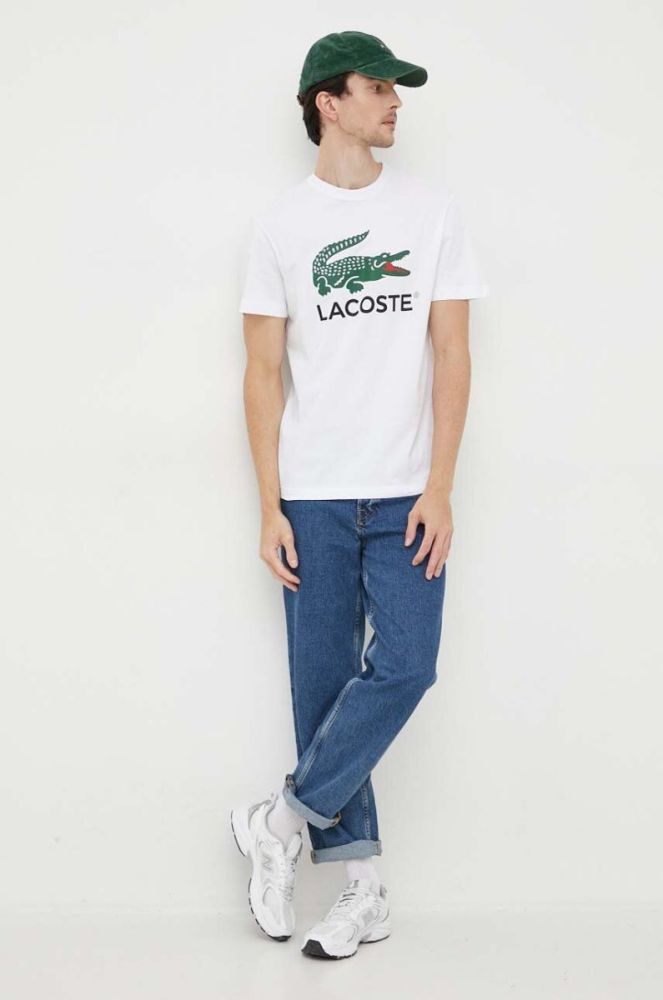 Бавовняна футболка Lacoste колір білий з принтом (3539046) фото 2