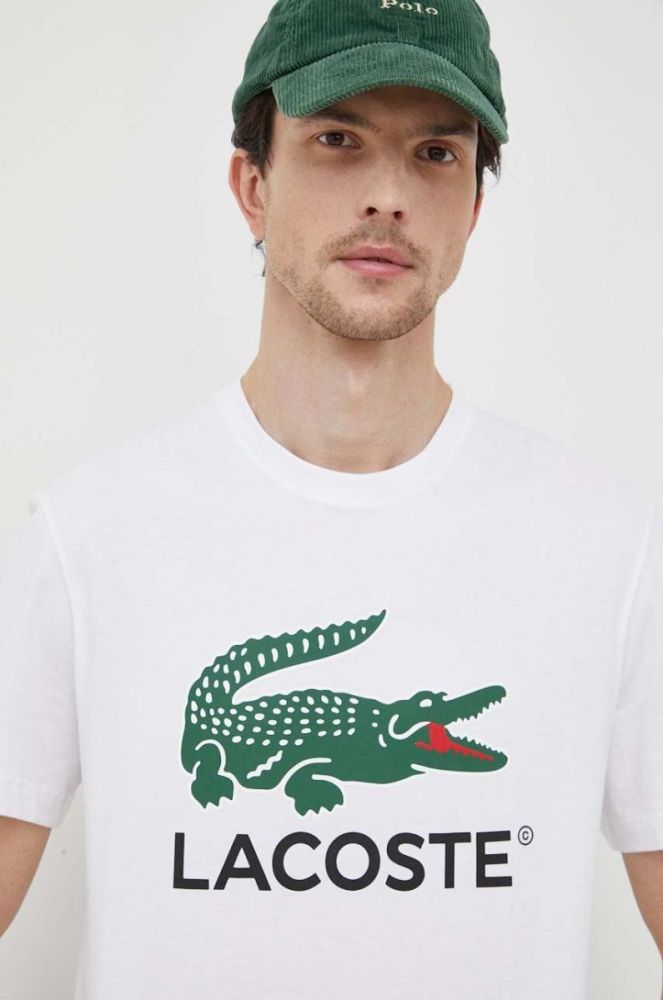 Бавовняна футболка Lacoste колір білий з принтом (3539046) фото 4