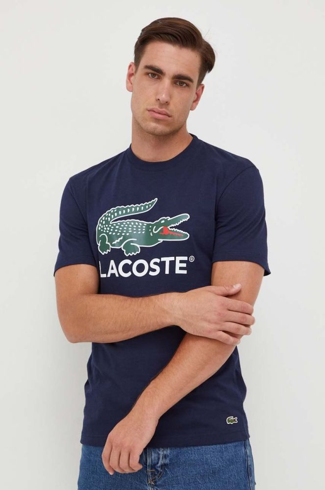 Бавовняна футболка Lacoste колір синій з принтом (3539056)