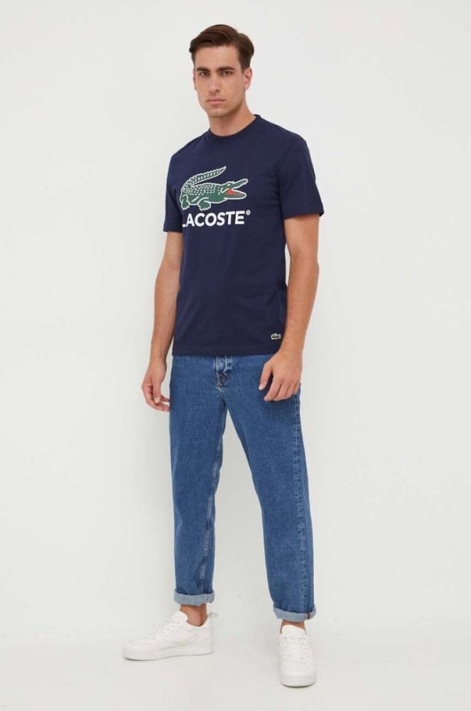 Бавовняна футболка Lacoste колір синій з принтом (3539056) фото 2
