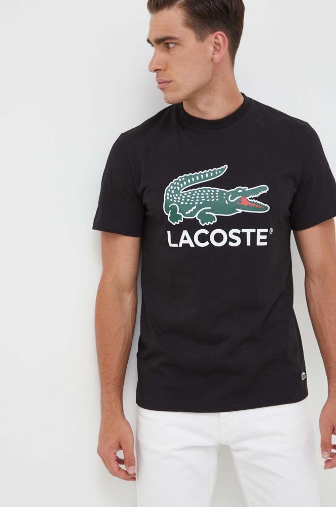 Бавовняна футболка Lacoste колір чорний з принтом (3539051)