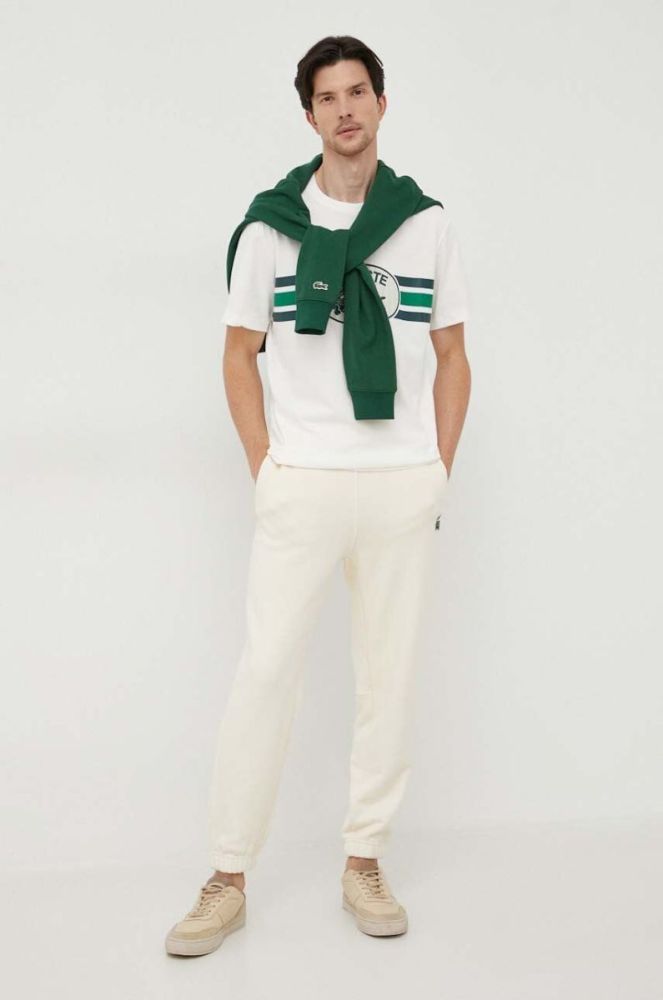 Бавовняна футболка Lacoste колір бежевий з принтом (3539071) фото 2
