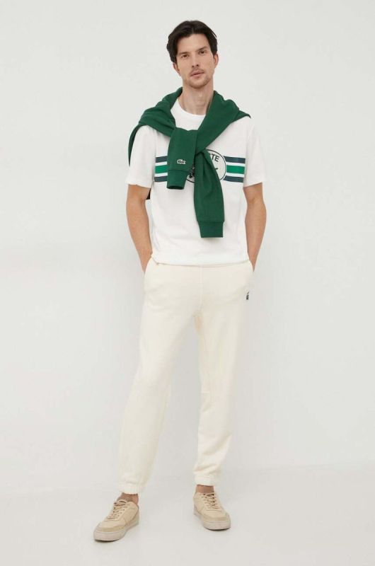 Бавовняна футболка Lacoste колір бежевий з принтом (3539071) фото 2