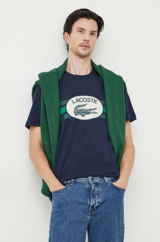 Бавовняна футболка Lacoste колір синій з принтом (3539066)