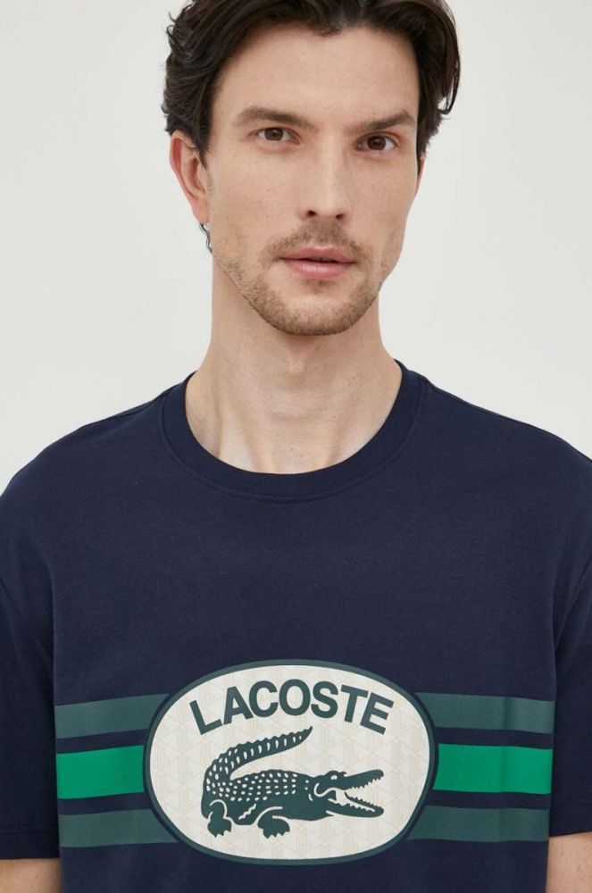 Бавовняна футболка Lacoste колір синій з принтом (3539066) фото 4