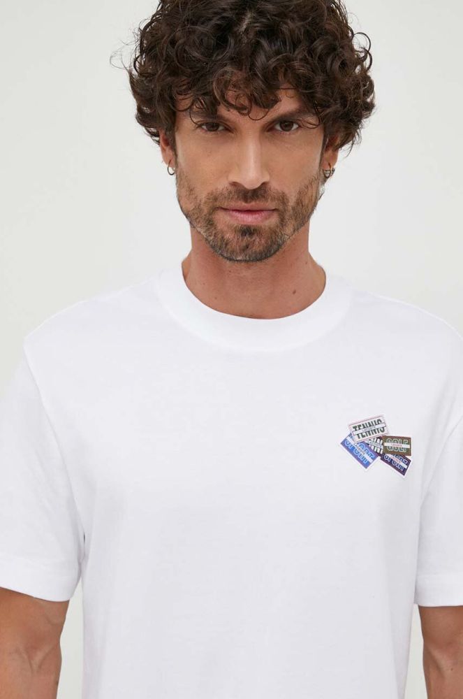 Бавовняна футболка Lacoste чоловічий колір білий з аплікацією
