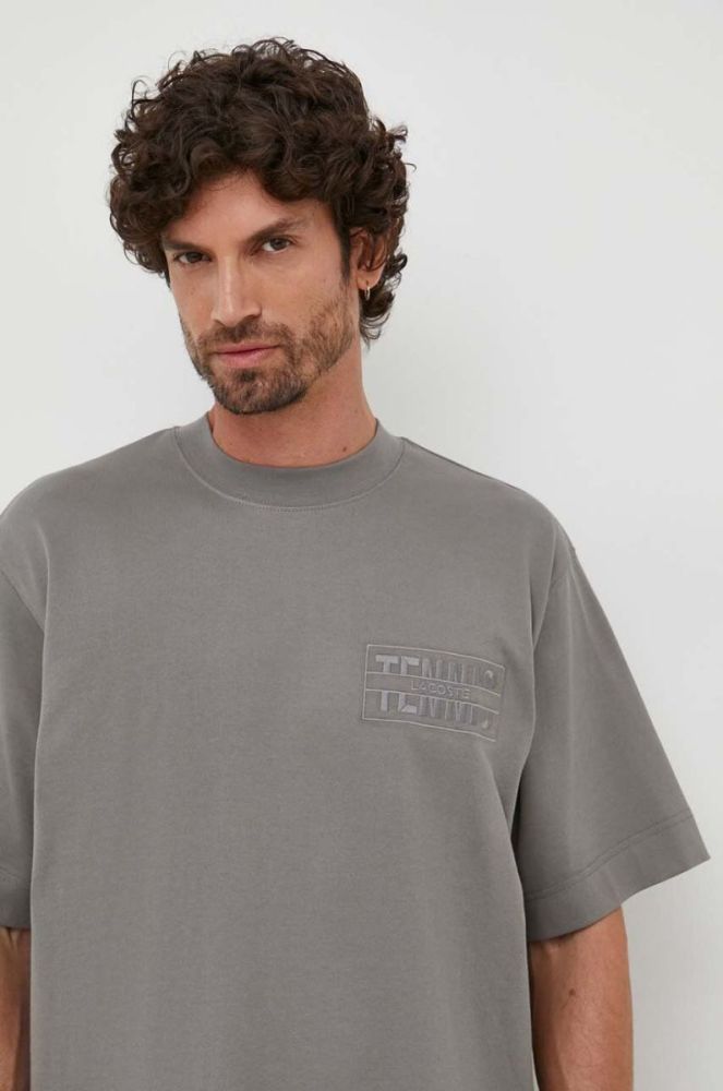 Бавовняна футболка Lacoste колір сірий з аплікацією фото 4