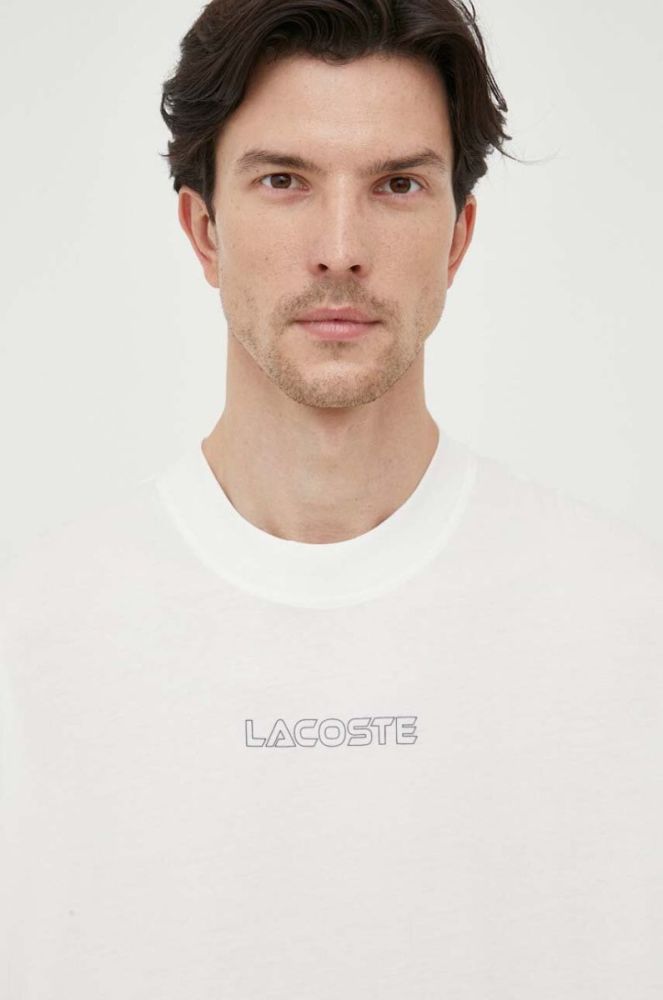 Бавовняна футболка Lacoste колір білий з принтом (3548267) фото 4