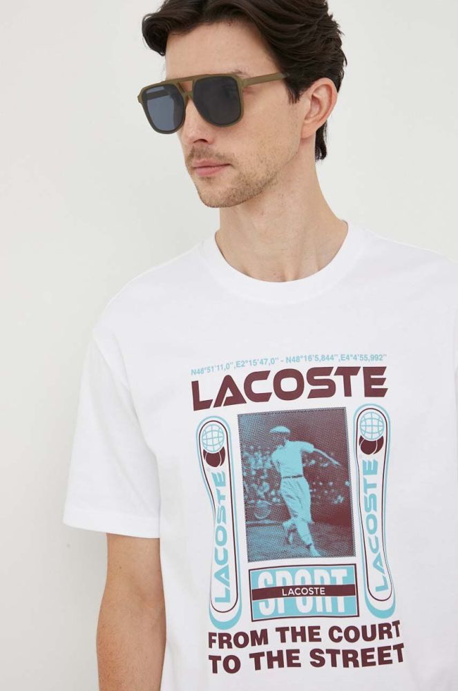 Бавовняна футболка Lacoste колір білий з принтом (3539088)
