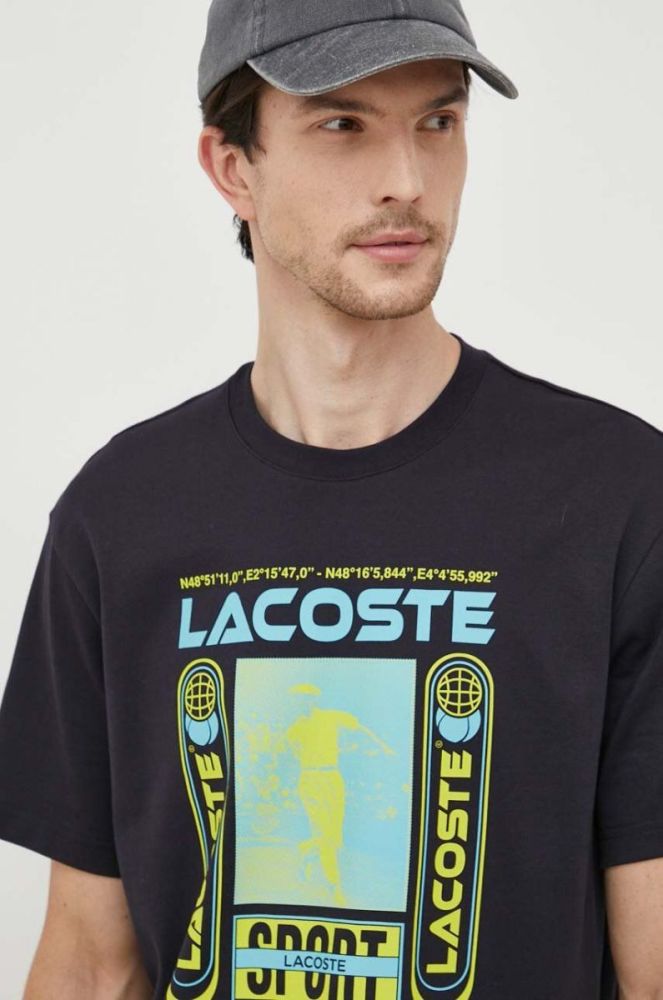 Бавовняна футболка Lacoste колір синій з принтом (3539093) фото 4