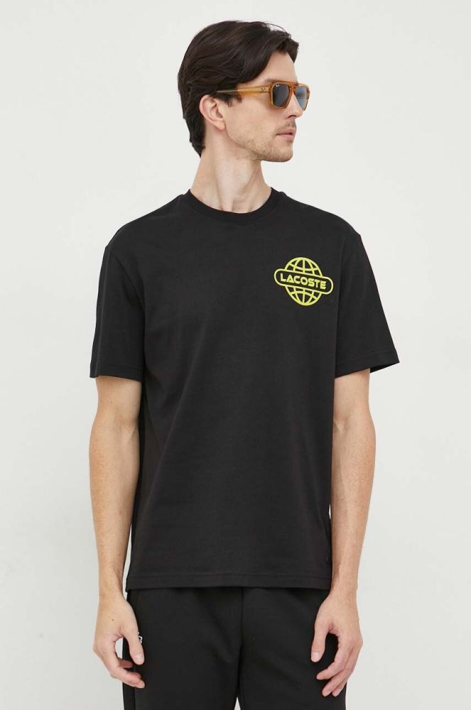 Бавовняна футболка Lacoste колір чорний з принтом (3539098)