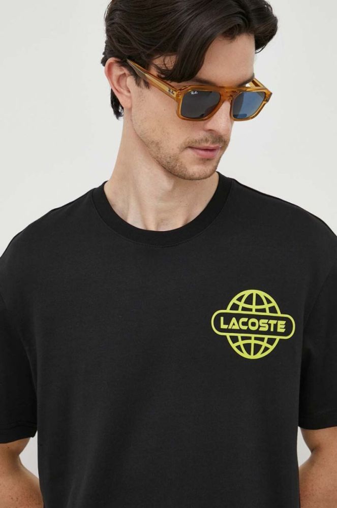 Бавовняна футболка Lacoste колір чорний з принтом (3539098) фото 4