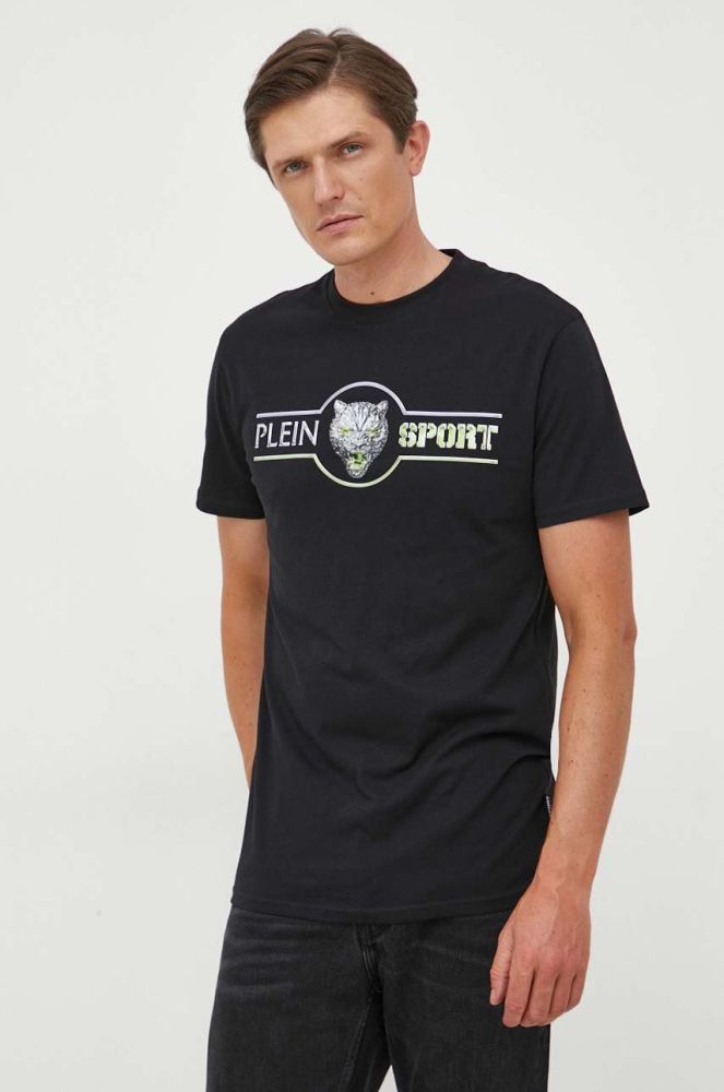 Бавовняна футболка PLEIN SPORT колір чорний з принтом (3375557)