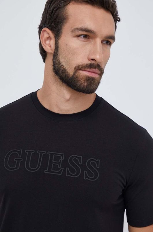 Футболка чоловіча бавовняна з еластаном Guess ALPHY колір чорний фото 3