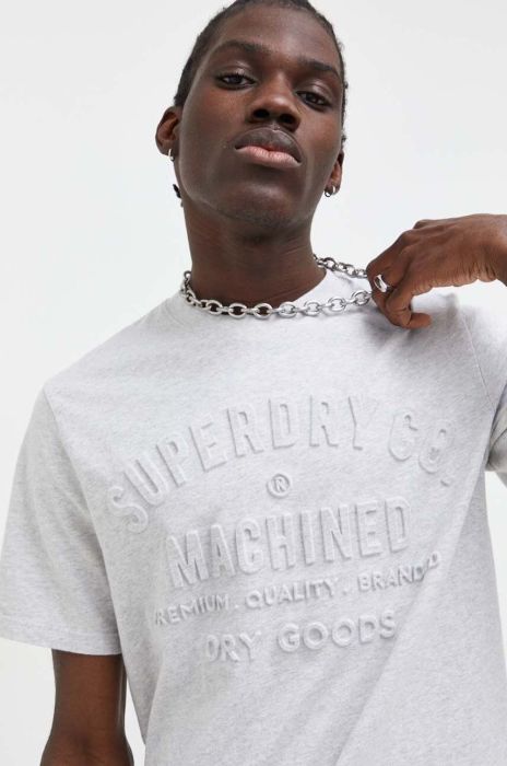 Бавовняна футболка Superdry чоловічий колір сірий з принтом