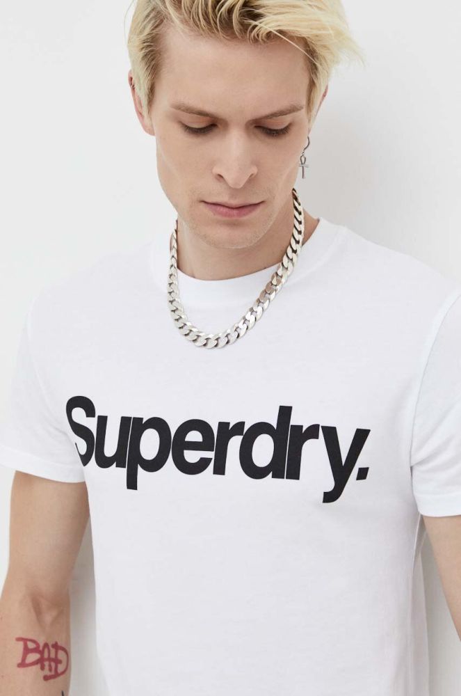 Бавовняна футболка Superdry колір білий з принтом (3490718)