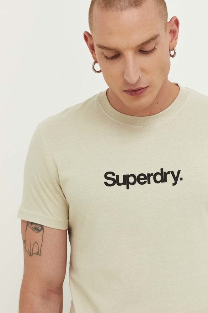 Бавовняна футболка Superdry колір бежевий з принтом (3452036)