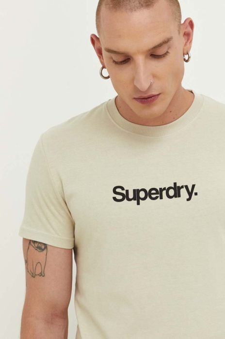 Бавовняна футболка Superdry колір бежевий з принтом (3452036)
