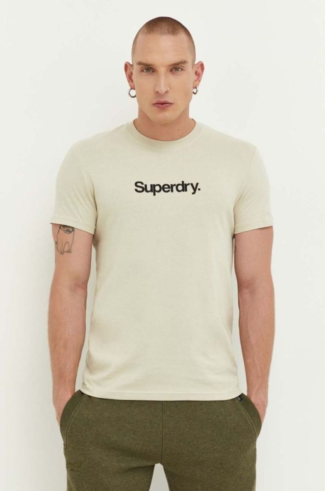 Бавовняна футболка Superdry колір бежевий з принтом (3452036) фото 4