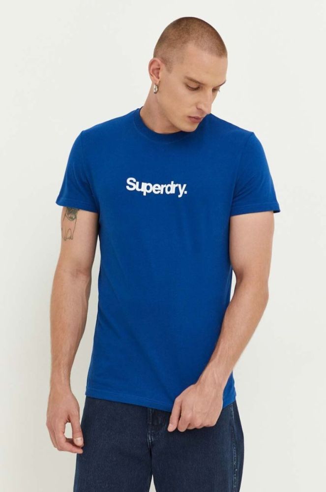 Бавовняна футболка Superdry з принтом колір блакитний фото 4