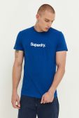 Бавовняна футболка Superdry з принтом колір блакитний