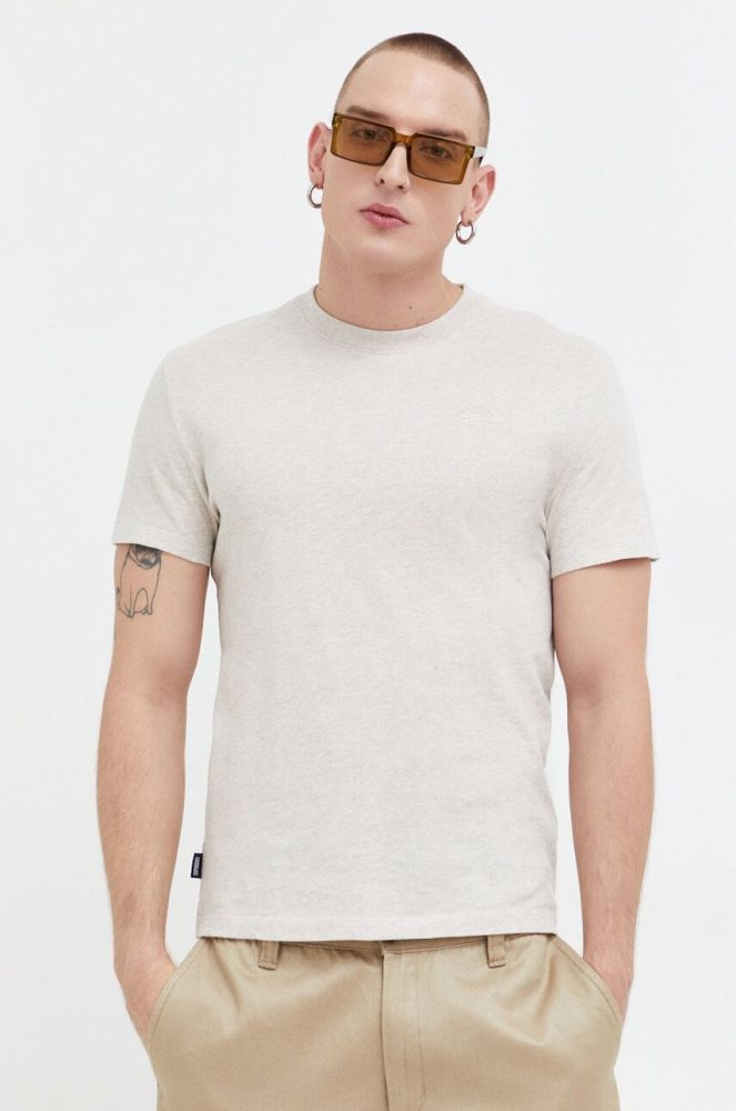 Бавовняна футболка Superdry чоловічий колір бежевий меланж