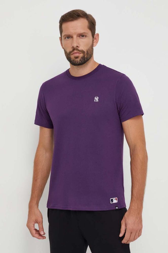 Бавовняна футболка 47brand MLB New York Yankees чоловіча колір фіолетовий однотонна