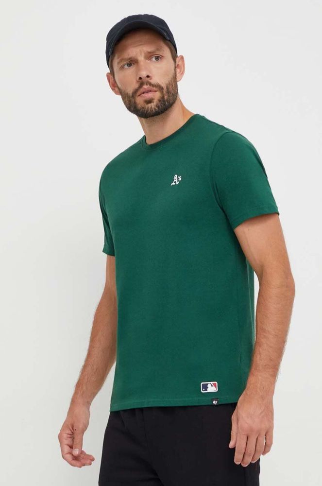 Бавовняна футболка 47brand MLB Oakland Athletics чоловіча колір зелений однотонна (3611517)