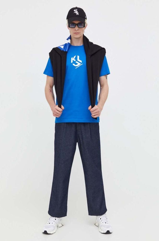 Бавовняна футболка Karl Lagerfeld Jeans з принтом колір блакитний (3490745)