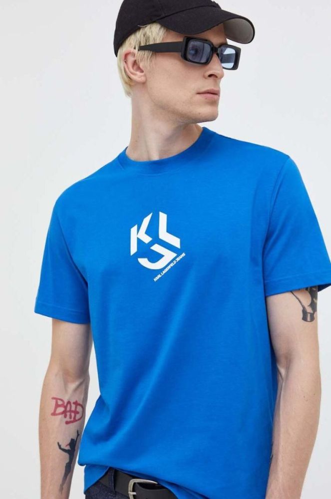 Бавовняна футболка Karl Lagerfeld Jeans з принтом колір блакитний (3490745) фото 4