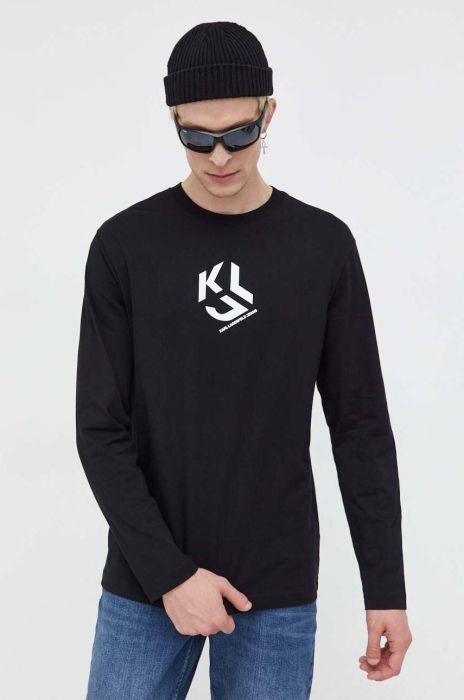 Бавовняний лонгслів Karl Lagerfeld Jeans колір чорний з принтом (3490752)