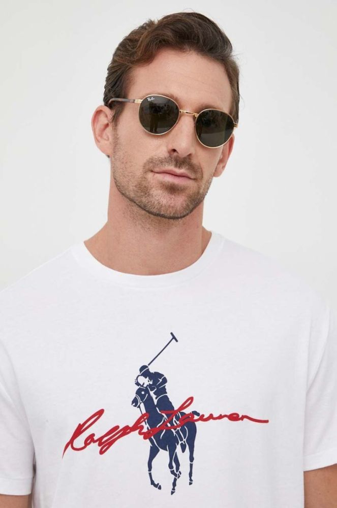 Бавовняна футболка Polo Ralph Lauren колір білий з принтом (3592386) фото 4