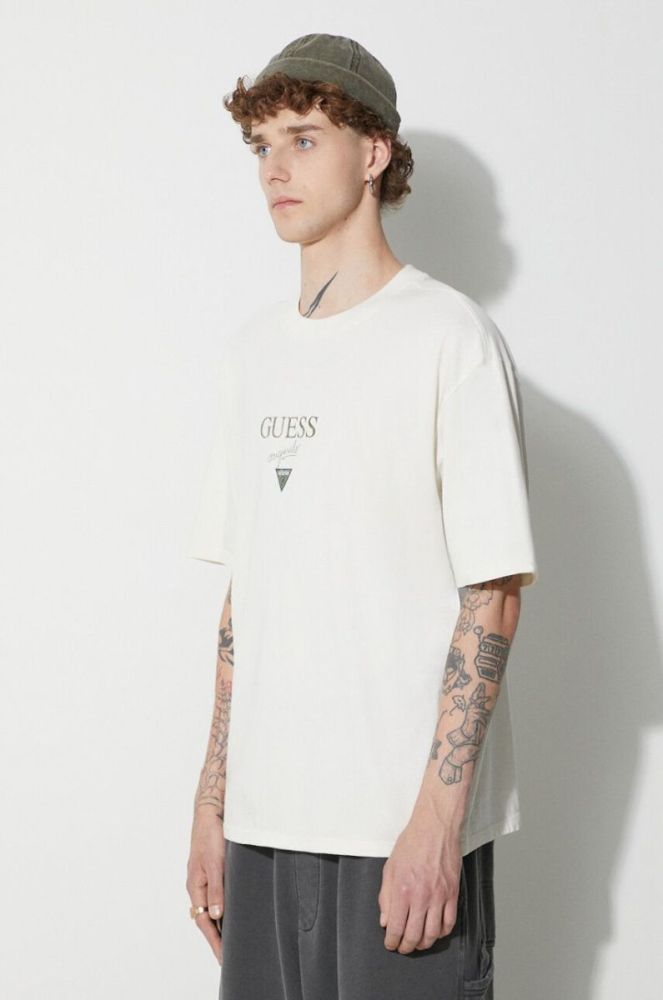 Бавовняна футболка Guess Originals колір бежевий з принтом (3488505) фото 4