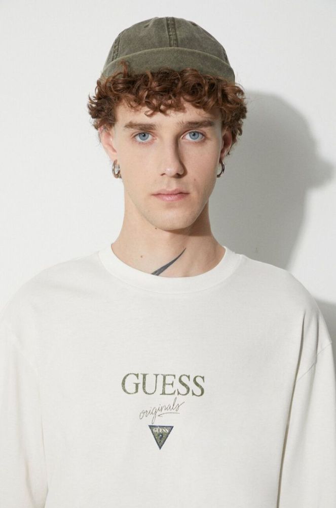 Бавовняна футболка Guess Originals колір бежевий з принтом (3488505) фото 5