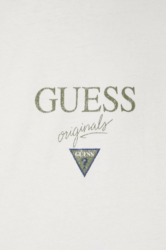 Бавовняна футболка Guess Originals колір бежевий з принтом (3488505) фото 6