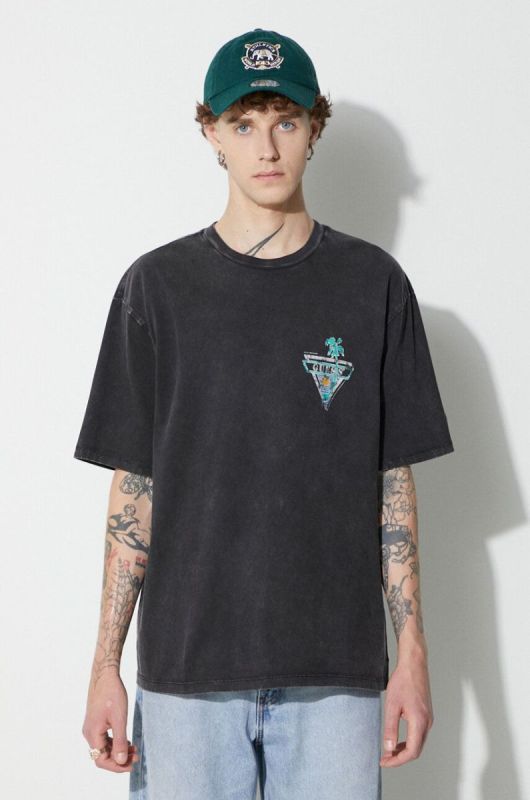 Бавовняна футболка Guess Originals колір чорний з принтом (3488498)