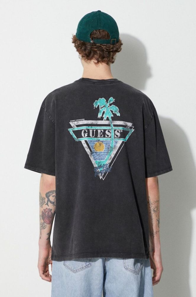 Бавовняна футболка Guess Originals колір чорний з принтом (3488498) фото 3