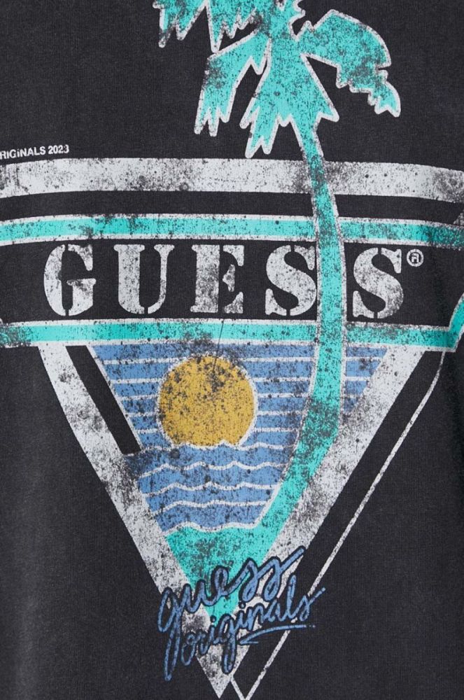 Бавовняна футболка Guess Originals колір чорний з принтом (3488498) фото 6