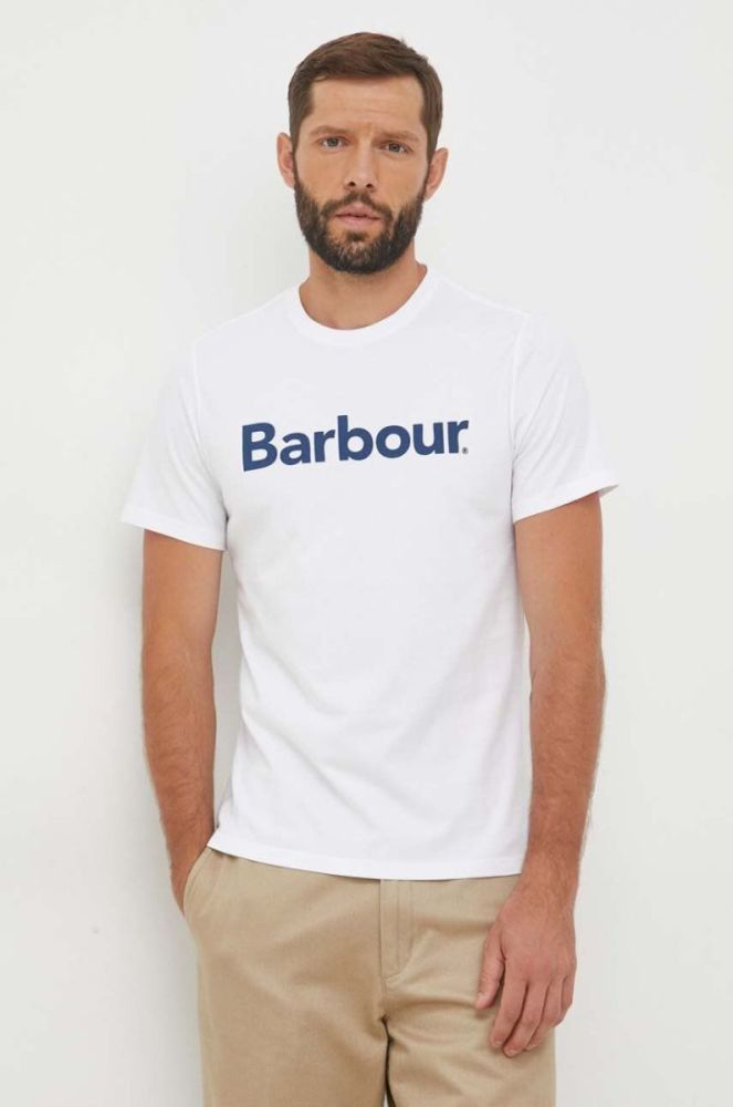 Бавовняна футболка Barbour колір білий з принтом фото 4