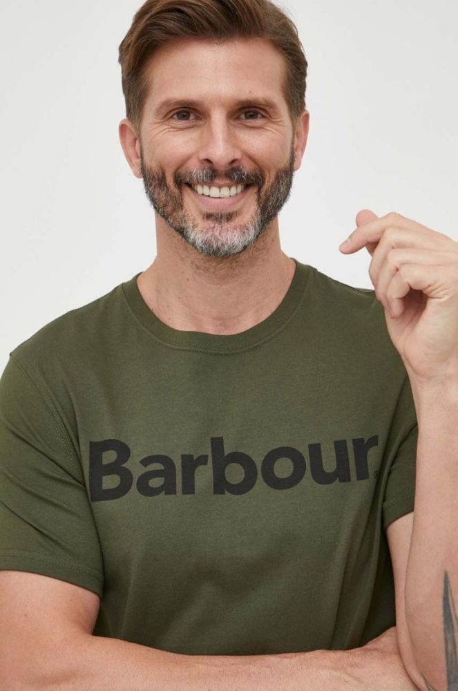 Бавовняна футболка Barbour колір зелений з принтом фото 4