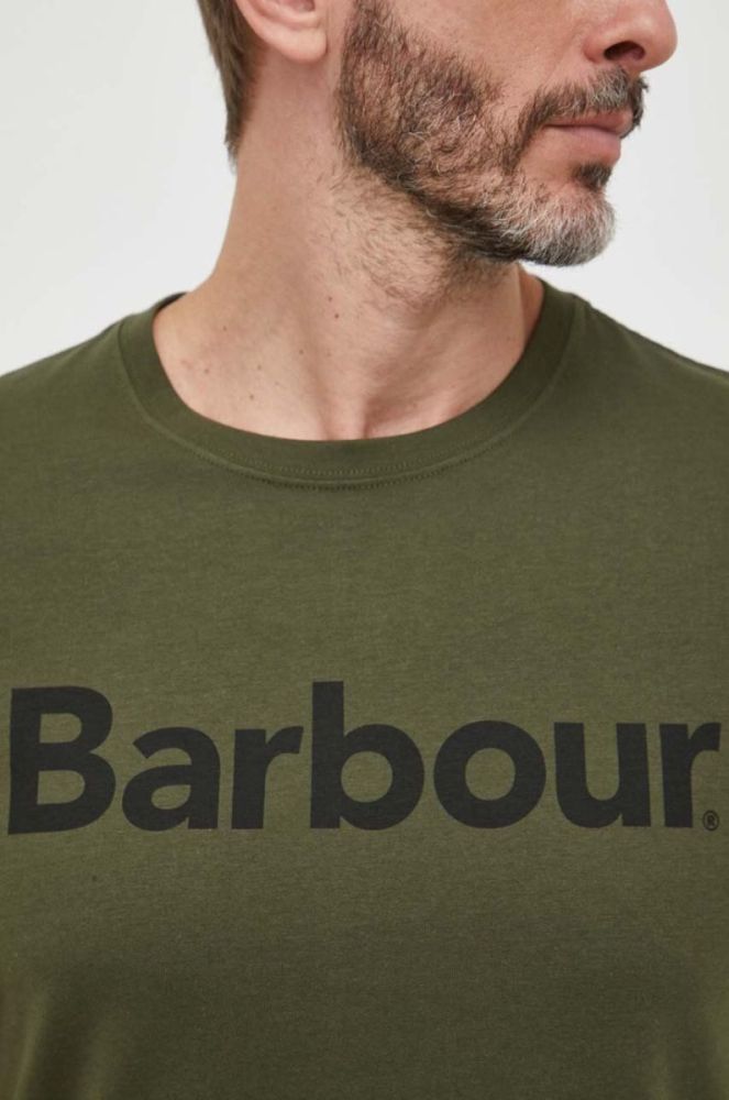 Бавовняна футболка Barbour колір зелений з принтом фото 5